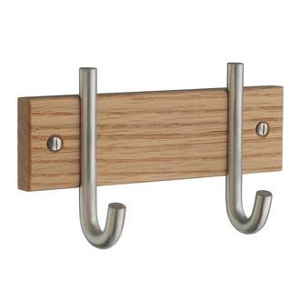 Smedbo B1002M Double Hook Coat Rack from the Profile Collection in Brushed Stainless Steel/Wood Profile Collection Collection